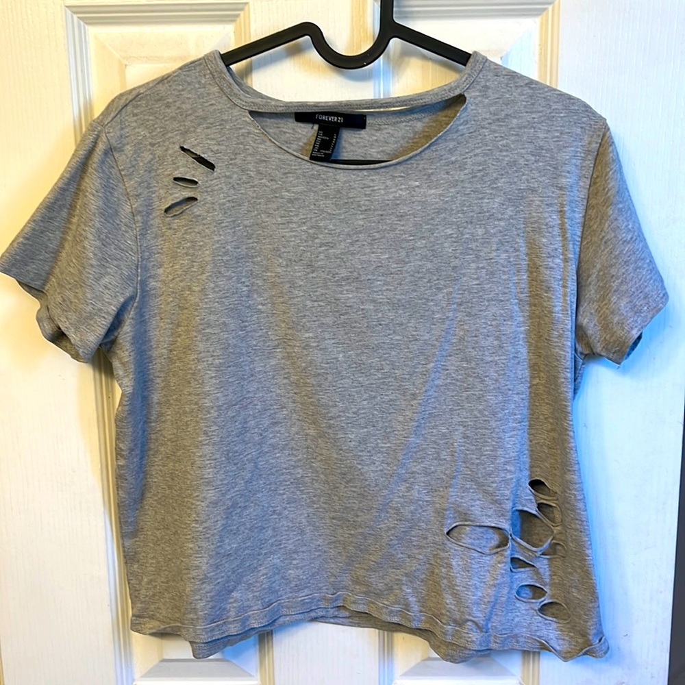 Distressed Gray Crop Top